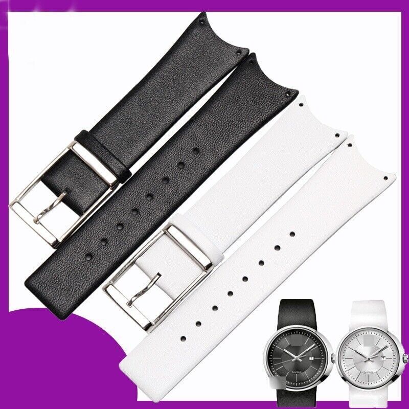 For CK KOV231 Cow Leather Watchband Strap 21mm Bracelet Black