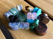 -ALL 10 PAIR- Stone Plugs Organic Double Flare Ear Gauges Body Jewelry (lot 1)