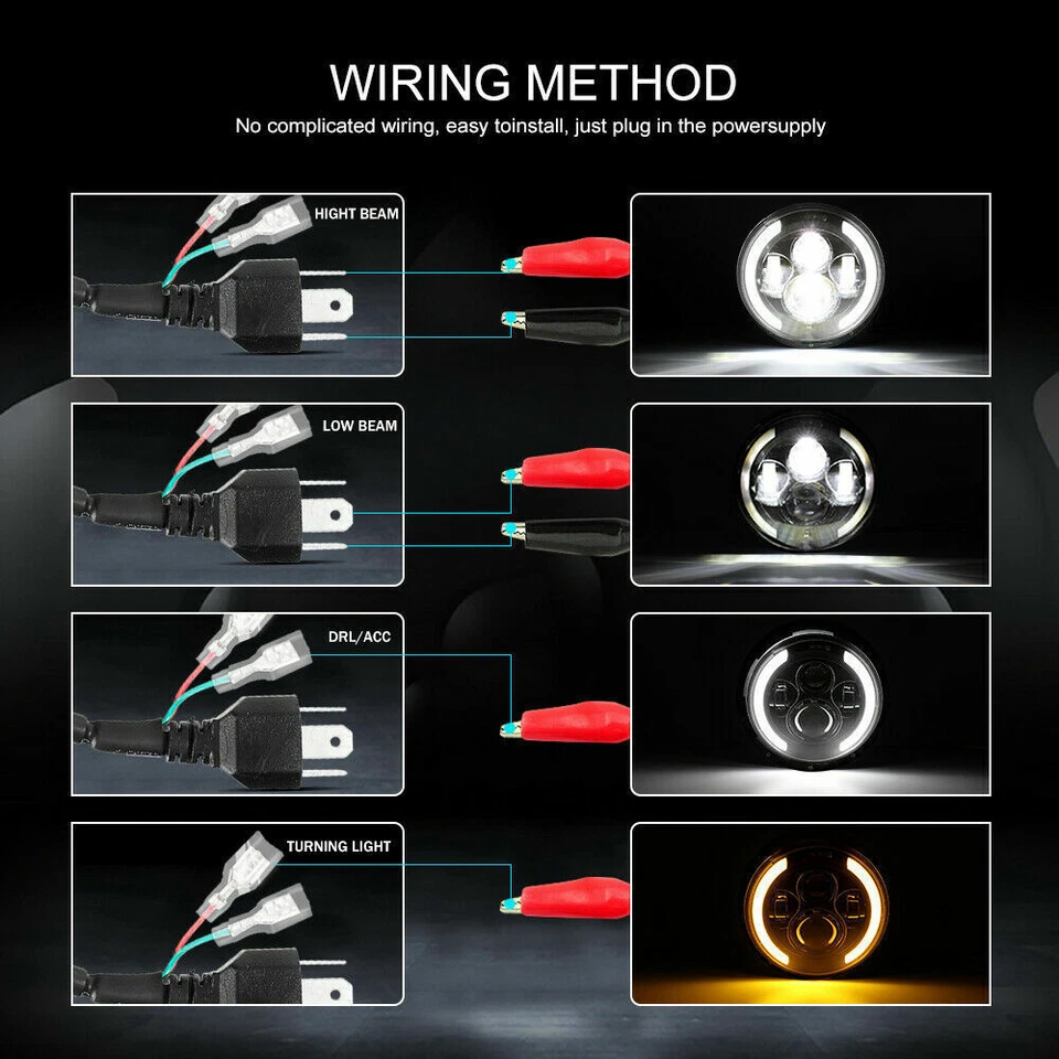 7" LED Headlight with Housing Bucket DRL Amber Turn Signal For Harley Honda - Image 4 of 4