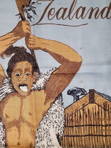 Vintage Linen TEA TOWEL Maori Challenge Haka Design By Derek - Picture 3 of 5