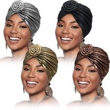 Frienda 4 Pieces Women African Headwraps Turbans Hat Women Pre-Tied Bonnet Tu...