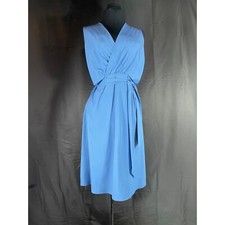 Blue sleeveless knee length dress, rayon fabric, natural drape, small