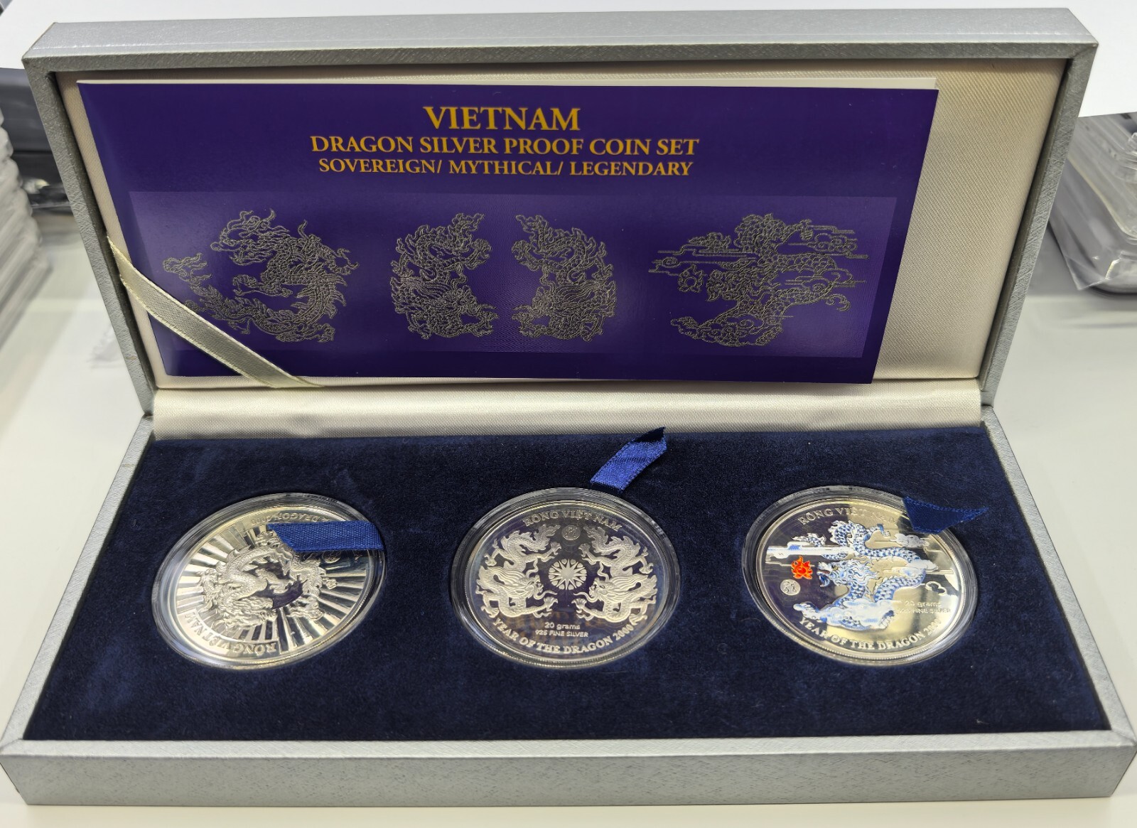 VIETNAM 10000 Dong 2000 Silver Proof Set of 3 Coins Zodiac Year of Dragon
