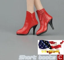 1/6 woman short leather Red boots for phicen hot toys verycool kumik body ❶USA❶
