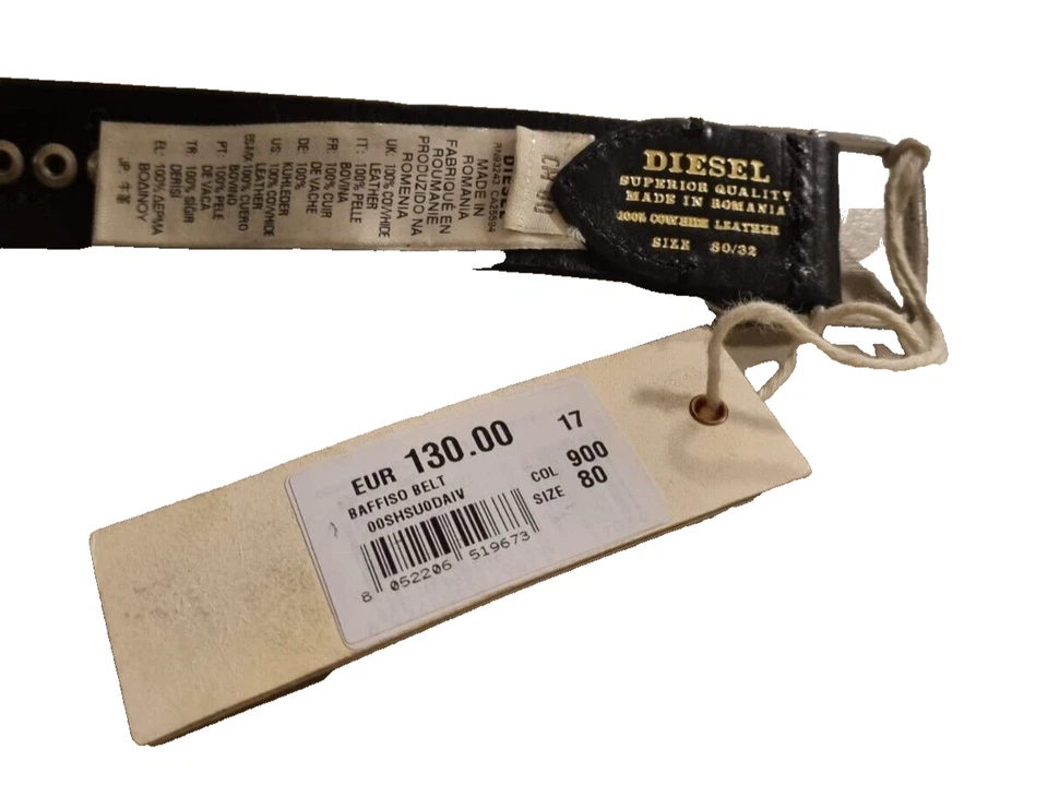 DIESEL Damen Gürtel BAFFISO Echtleder Schwarz 80cm Nieten Elegant Designer-Belt - Bild 2 von 4