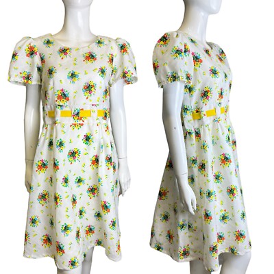 Vintage Kleid 60er 70er 10 12 hell Blumen Tie Back Dress Cottagecore Twee
