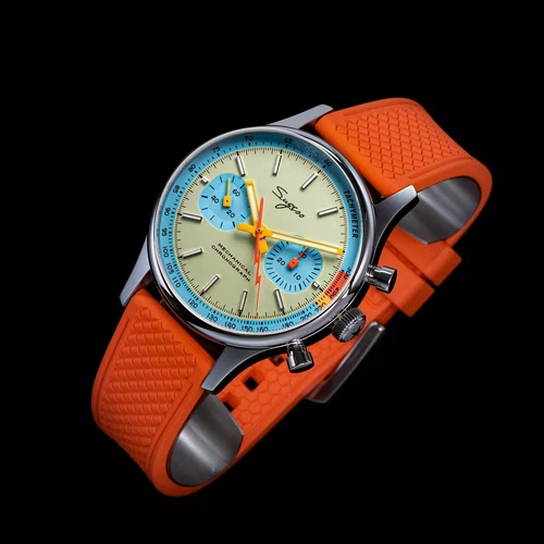 SEAGULL 1963 Sugess Chrono Heritage SWAN NECK Blue Dial Chrono Watch Rubber Band