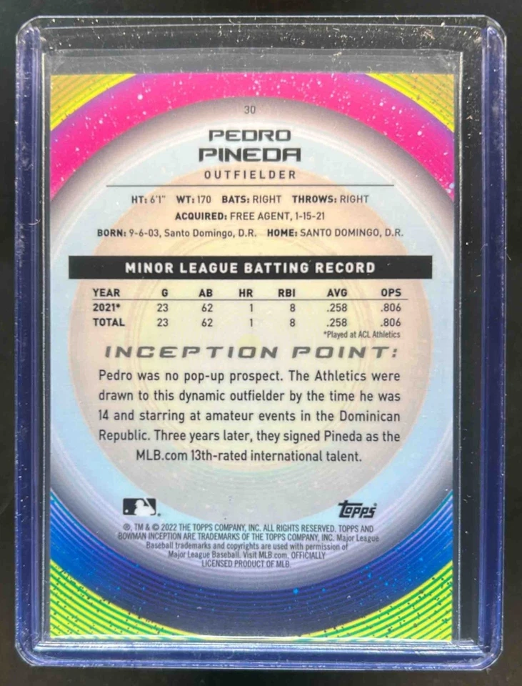 2022 Bowman Inception Pedro Pineda #30 Athletics - Image 2 of 2