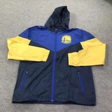Golden State Warriors Jacket Mens Medium Blue Yellow NBA Basketball Windbreaker
