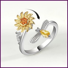 925 Sterling Silver Sunflower Rotatable Zircon Ring for Women Gift Jewelry