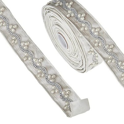 RAZ Imports Jeweled Ivory Velvet Wired Ribbon 2 Inch x 10 Yards Christmas