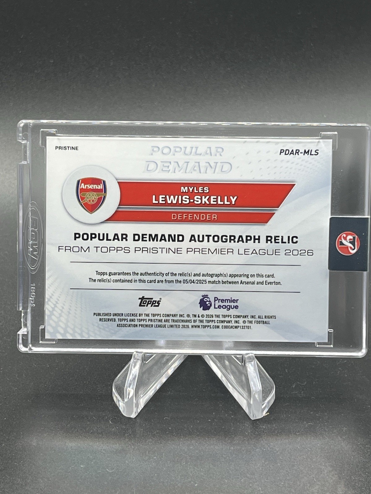 2026 Topps Pristine EPL Myles Lewis Skelly /99 Purple Patch Auto Match Worn view 2
