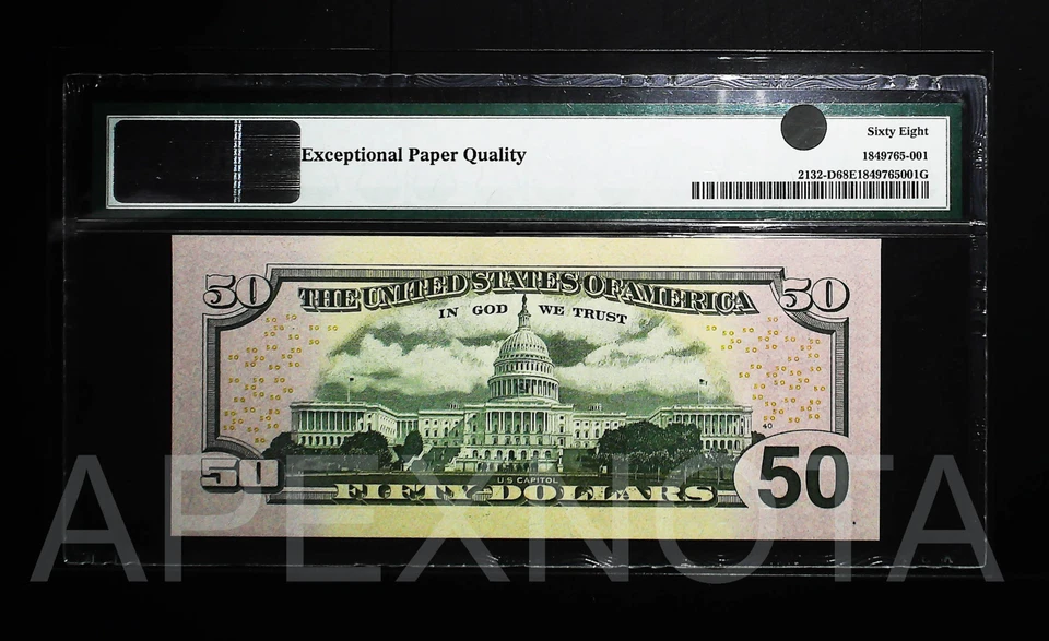 [REPEATER S/N] FRN $50 2013 FR2132D PMG 68 SUPERB GEM UNC EPQ FANCY NO. 55905590 - Image 2 of 4