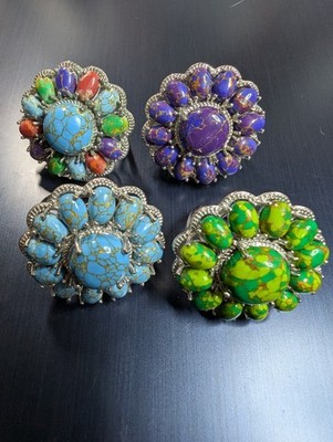 Turquoise Floral Ring in Platinum Bond size 5,5.5,6,9 and 10 16.35 ctw DAD760
