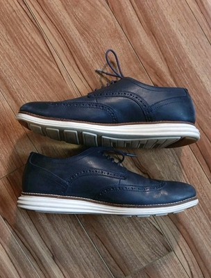 Cole Haan Mens Wingtip Oxford Lace Up Shoes Navy Leather Grand Zero Original 10M