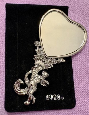 VTG 1928 Jewelry Co. Cherub Mini Mirror