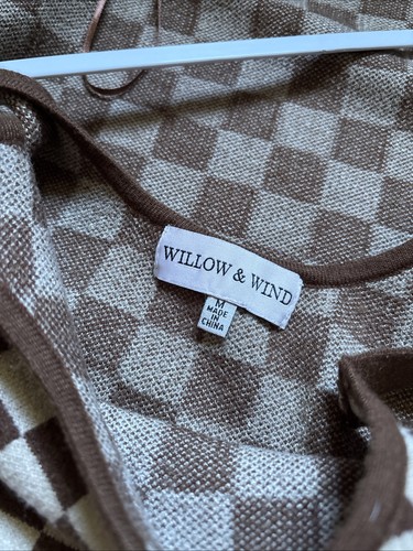 Maglione cardigan a quadri Willow And Wind marrone e marrone chiaro con canotta abbinata media - Foto 6 di 14