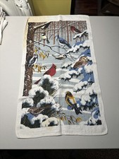 Vintage Tea Dish Towel Winter Birds 16x27