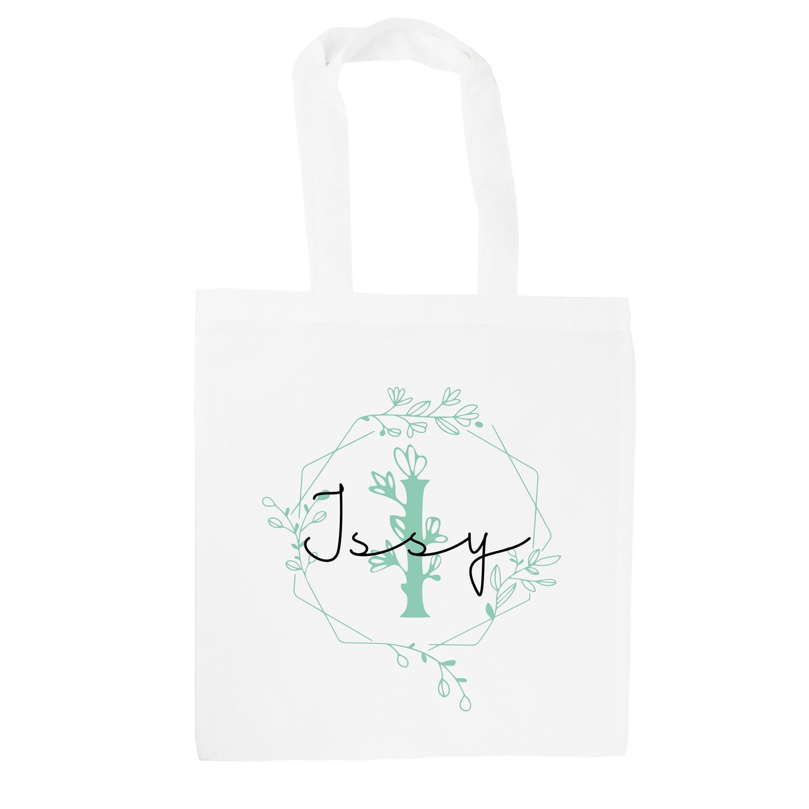 Personalised Floral Letter I Tote Bag - Green Flowers Custom Name Gift
