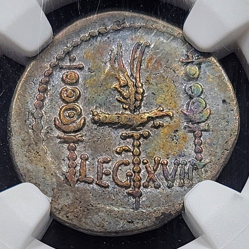 d. 30 BC Roman Imperatorial Marc Antony AR Denarius 32-31 BC LEG XVII | NGC VF