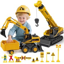 Kids Construction Toys for Boys 3 in 1 Excavator, Crane and Dump Trucks with...