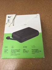 Belkin BoostCharge Portable Power Bank 10k w/ USB-C Integrated Cable OPEN NEW 