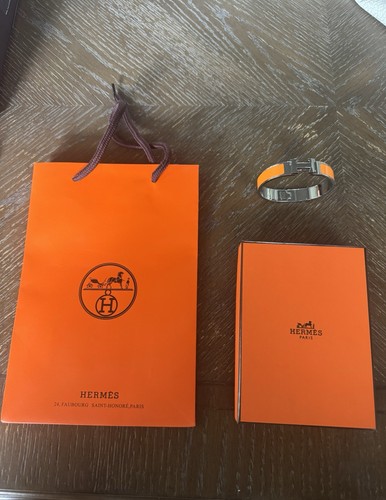 HERMÈS Clic Clac H Bracelet Orange Enamel Silver