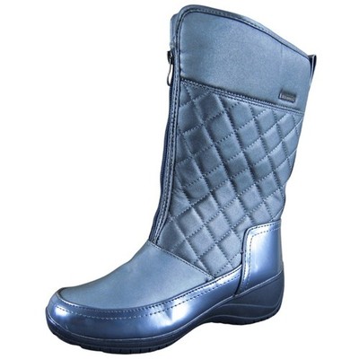 Khombu Women 7 Gray Quilted Synthetic Waterproof Winter Snow Boots Zip Up Warm