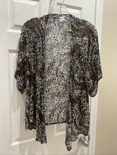 Chicos Women Pretty brown Animal Print Open Front Jacket Cardigan Sz 1