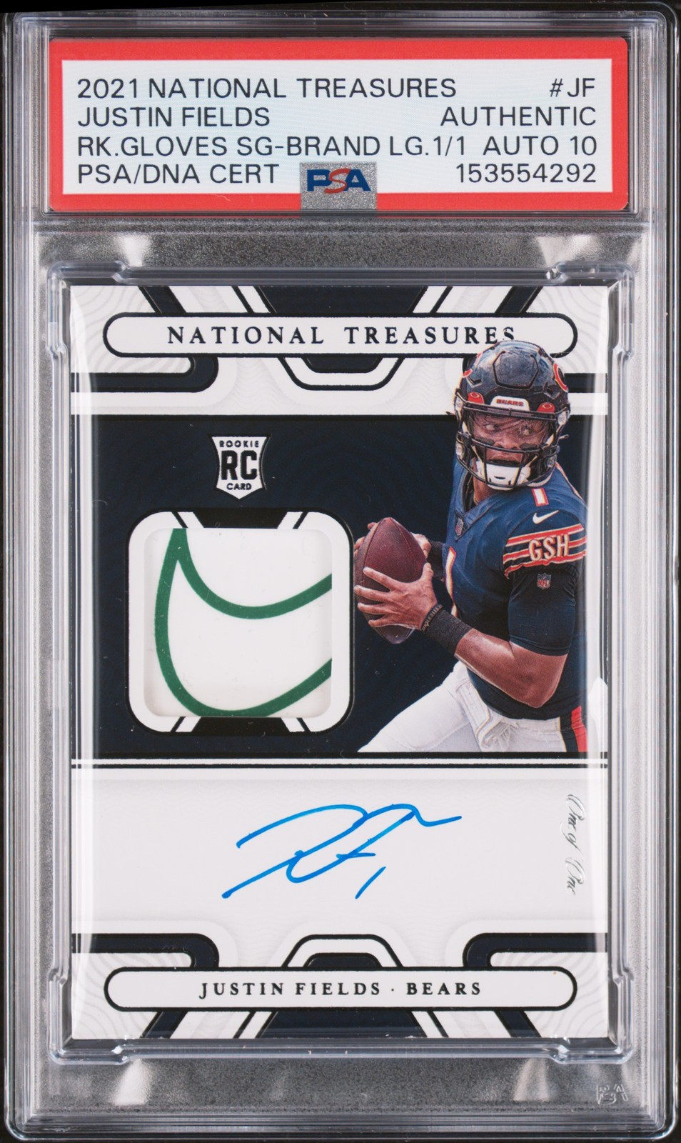 2021 NATIONAL TREASURES LOGO JUSTIN FIELDS ROOKIE RC 1/1 PSA AUTH DNA AUTO 10