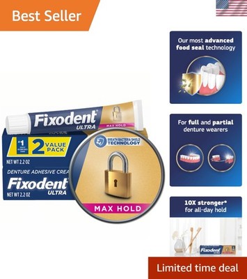 Ultra Max Hold Denture Adhesive Cream, 2.2 oz 2-Pack, Strong False Teeth Glue