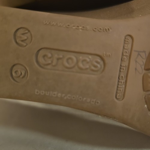 Crocs Women's Brown Rubber Wedge Heel Pumps Taupe Cap Toe Slip On Size 6W - Picture 16 of 16
