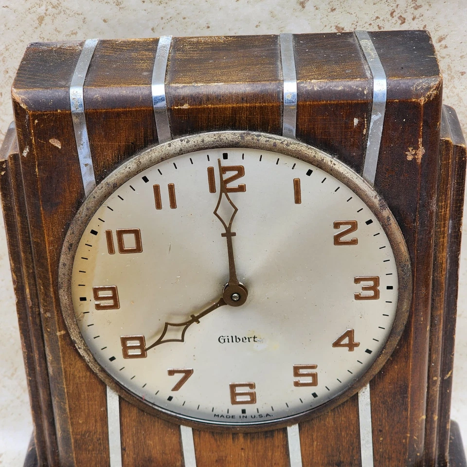 Antiguo Reloj Gilbert Art Deco Caja Madera Manto EE. UU. 1807 Falta Vidrio - Funciona Foto 2 de 4