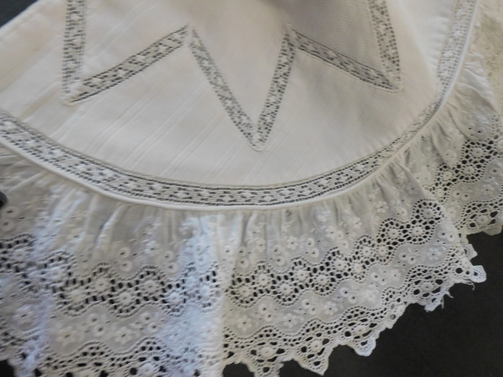 old baptism cotton cape coat - doll, lace inlays