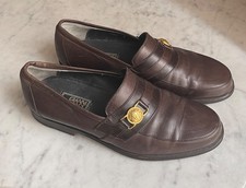 Size 5 Gianni Versace Signature Brown Leather Loafers Golden Medusa Head