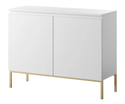 Kommode Schrank Aufbewahrungsschrank 100 cm 2 Türen 4 Fächer Weiß Goldene Bei... - Bild 1 von 4
