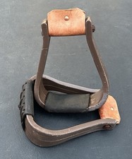 Leather Covered Western Stirrups w/ 2.5" Neck 2" Wide Pair Cowboy Saddle