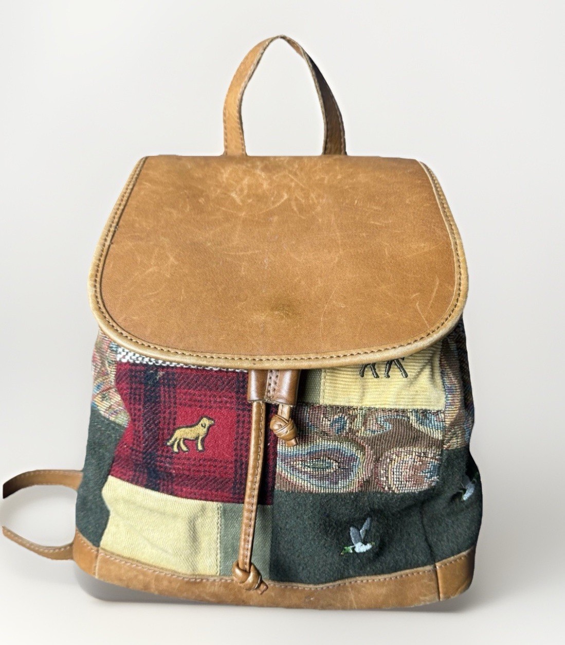 Ll Bean Patchwork Mini Backpack Vintage Leather O… - image 1