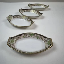 Antique Nippon Hand Painted Dishes Open Salt Dip Celery Japan Gold Trim Set of 4
