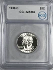 1939-D Washington Quarter : ICG MS66+  Blazing White