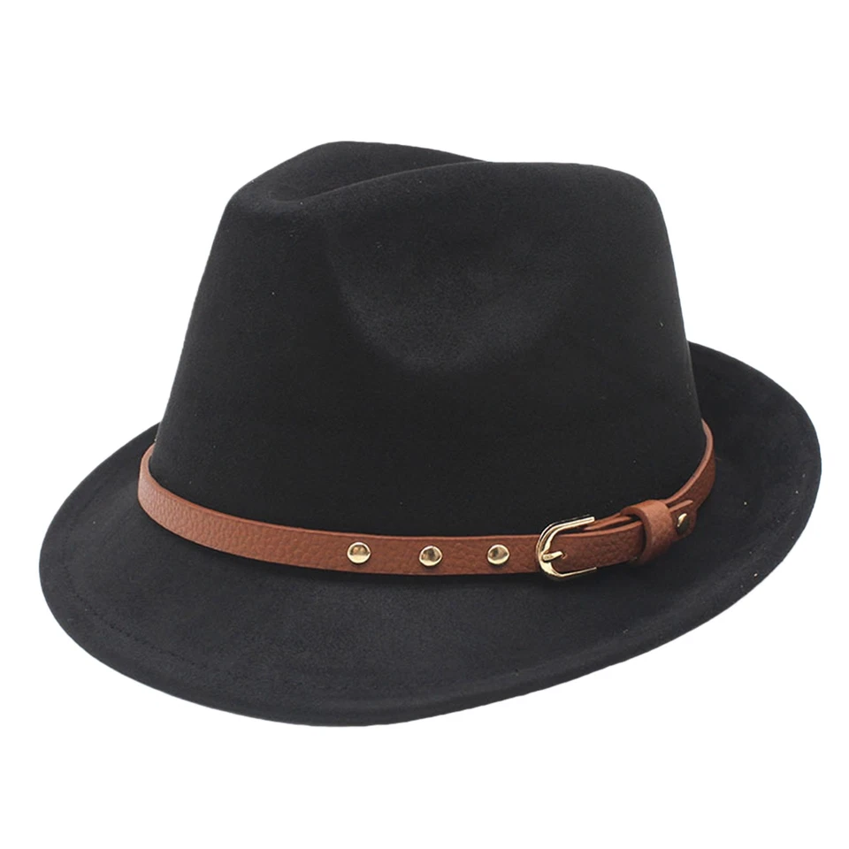 Sombrero Fedora para Hombre y Mujer Ala Corta Panamá Jazz Sombreros con Cinturón de Cuero Decoración Foto 4 de 4