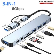 7/8 Port USB-C Hub Adapter - 5G Speed Multi Splitter for PC, Laptop MacBook US