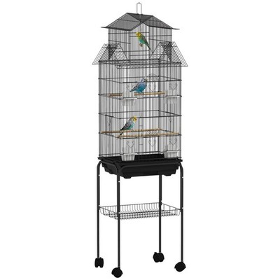 PawHut Metall Vogelkäfig mit Kunststoffschaukel, Sitzstange, Futterbehälter, Tablett, Griff,