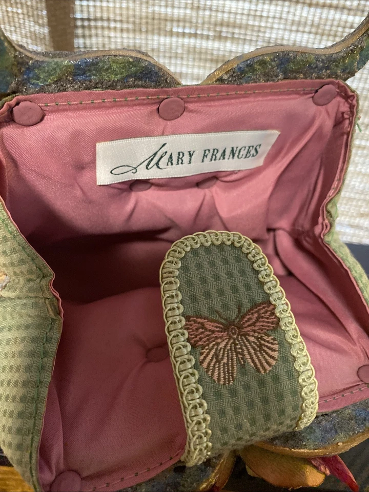 Mary Frances Vintage 1985 Top Handle Butterfly And Orchid Handbag - Image 4 of 4