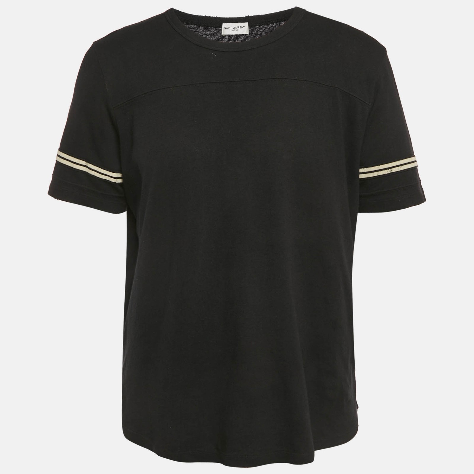 T shirt maglia Saint Laurent nera invecchiata anni 50 firma logo L