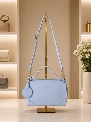 Baby Blue Italian Leather Crossbody Bag, Small Blue Leather Purse