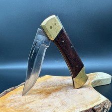 Vintage Jagdmesser Klappmesser – Gekreuzte Schwerter Logo – Messing & Holz –80er