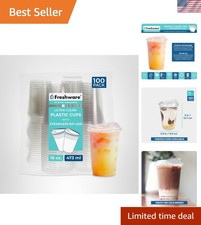 16 oz Clear Disposable Plastic Cups with Strawless Sip Lids, 100 Pack Clear P...