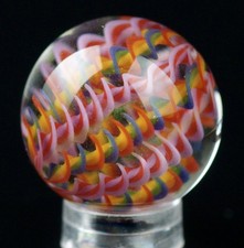 Bryan Trillas Glass Marble/Filigree Cane/ UV Reactive/ Pink Rainbow / 0.8-0.9 in