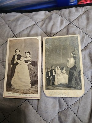 2 Cdv Photo Tom Thumb & Wife in Bridal Dress Barnum Bailey Circus Performer 